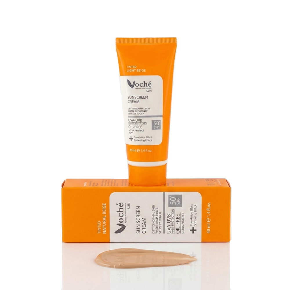 کرم ضدآفتاب رنگی بژ طبیعی پوست خشک وچه - Natural beige tinted sunscreen for dry skin Voche